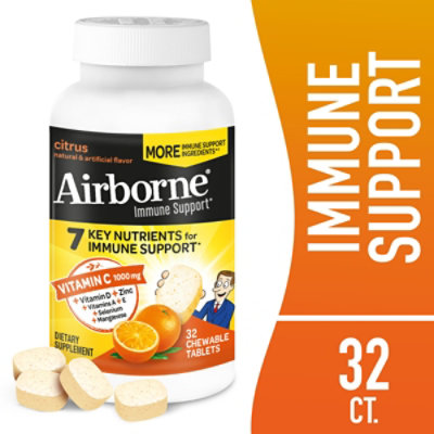 Airborne Immune Support Supplement Chewable Tablet 1000mg Vitamin C Citrus - 32 Count - Image 2