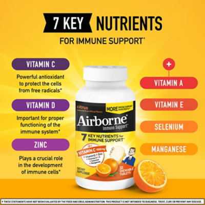 Airborne Immune Support Supplement Chewable Tablet 1000mg Vitamin C Citrus - 32 Count - Image 3