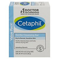 Cetaphil Cleansing Bar Gentle for Dry Sensitive Skin Value Pack! - 3-4.5 Oz - Image 1