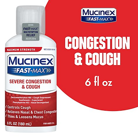 Mucinex Fast-Max Severe Congestion and Cough Medicine Multi Relief Symptoms Liquid - 6 Fl. Oz.