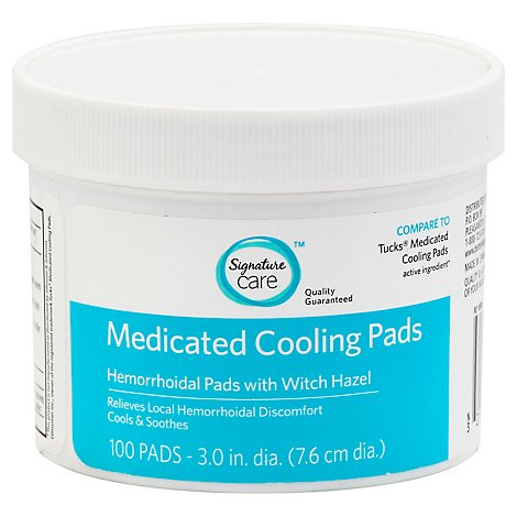 Signature Care Medicated Cooling Pad Hemorrhoidal With Witch Hazel - 100 Count