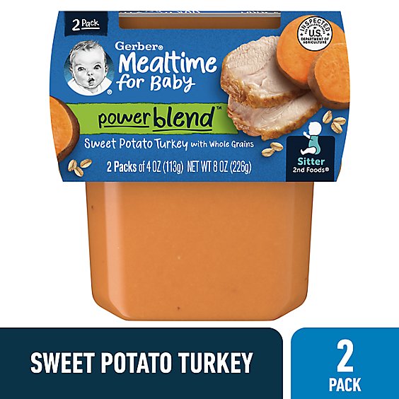 Gerber 2nd Foods Sweet Potato And Turkey With Whole Grains Dinner Baby Food Tub Multipack - 2-4 Oz