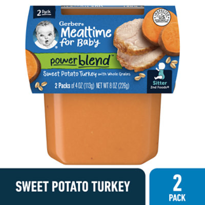 Gerber 2nd Foods Sweet Potato And Turkey With Whole Grains Dinner Baby Food Tub Multipack - 2-4 Oz