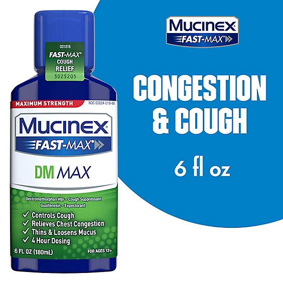Mucinex Fast-Max DM Max Liquid Medicine Cough Relief Maximum Strength - 6 Fl. Oz.