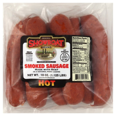 Showboat Sausage Smoked Hot - 18 Oz