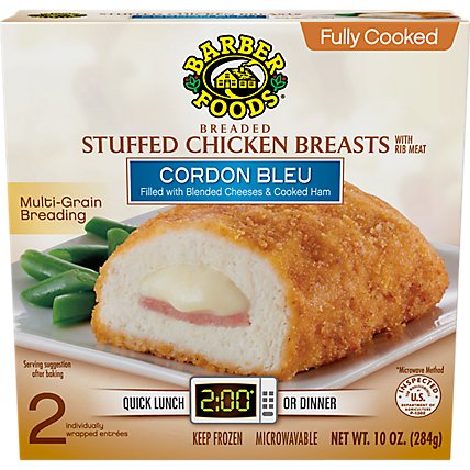 Barber Foods Cordon Bleu Fully Cooked Stuffed Chicken Breast - 2-5 Oz - Image 1