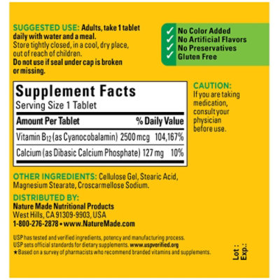 Nature Made Dietary Supplement Tablets Vitamin B-12 2500 mcg - 60 Count - Image 4