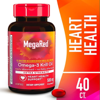 MegaRed Dietary Supplement Omega 3 Krill Oil Extra Strength 500mg Softgels - 45 Count - Image 1