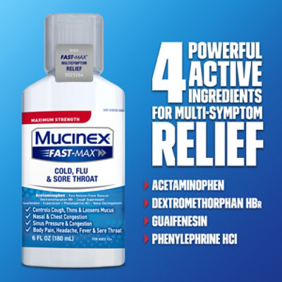 Mucinex Fast-Max Cold Flu & Sore Throat Medicine 9 Symptom Relief Liquid - 6 Fl. Oz. - Image 6