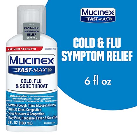 Mucinex Fast-Max Cold Flu & Sore Throat Medicine 9 Symptom Relief Liquid - 6 Fl. Oz.