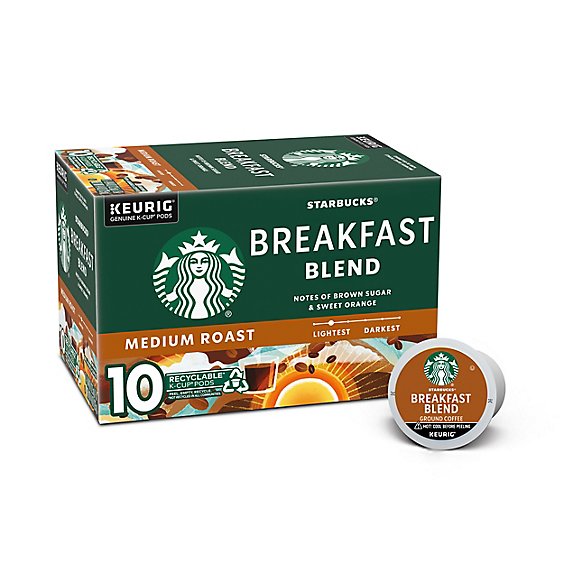Starbucks Breakfast Blend 100% Arabica Medium Roast K Cup Coffee Pods Box 10 Count - Each