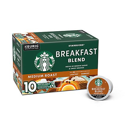 Starbucks Breakfast Blend 100% Arabica Medium Roast K Cup Coffee Pods 10 Count - Each - Image 1