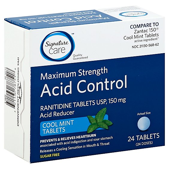 Signature Care Acid Reducer 150 Ranitidine 150mg Maximum Strength Cool Mint Tablet - 24 Count