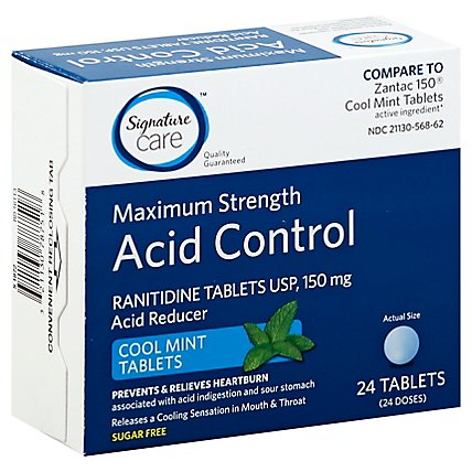Signature Care Acid Reducer 150 Ranitidine 150mg Maximum Strength Cool Mint Tablet - 24 Count - Image 1
