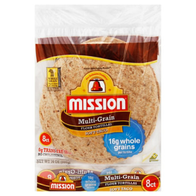 Mission Tortillas Flour Soft Taco Multi-Grain Bag 8 Count - 14 Oz - Image 1