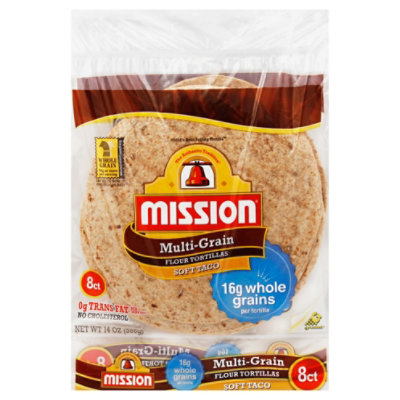 Mission Tortillas Flour Soft Taco Multi-Grain Bag 8 Count - 14 Oz