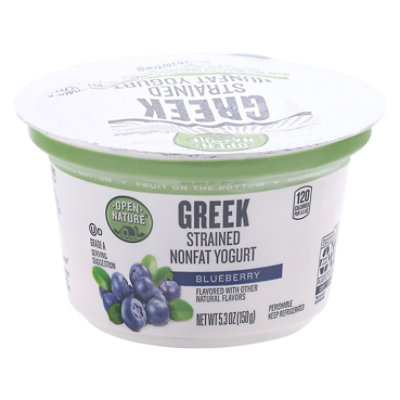 Open Nature Yogurt Greek Nonfat Strained Fruit on the Bottom Blueberry ...