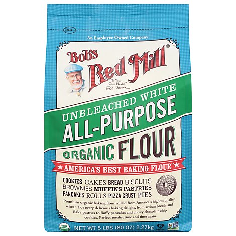 Bobs Red Mill Organic Flour For Baking All Purpose Unbleached White - 5 Lb