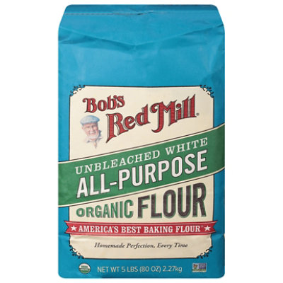 Bobs Red Mill Organic Flour For Baking All Purpose Unbleached White - 5 Lb