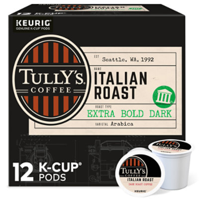  Tullys Coffee Coffee K-Cup Pods Extra Bold Dark Roast Italian Roast - 12-0.4 Oz 