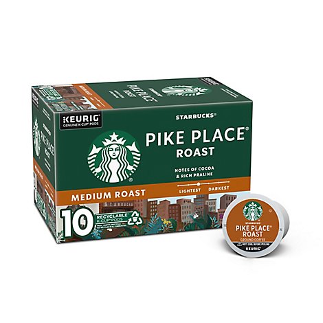 Starbucks Pike Place Roast 100% Arabica Medium Roast K Cup Coffee Pods Box 10 Count - Each