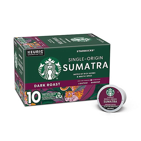 Starbucks Sumatra 100% Arabica Dark Roast K Cup Coffee Pods Box 10 Count - Each