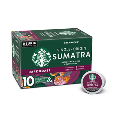 Starbucks Sumatra 100% Arabica Dark Roast K Cup Coffee Pods Box 10 Count - Each - Image 1