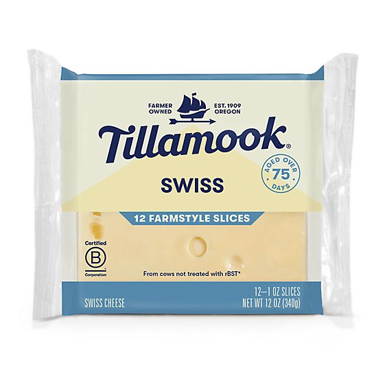 Tillamook Farmstyle Thick Cut Swiss Cheese Slices 12 Count - 12 Oz