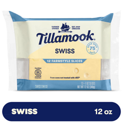 Tillamook Farmstyle Thick Cut Swiss Cheese Slices 12 Count - 12 Oz