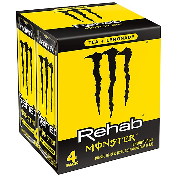 Monster Energy Rehab Lemonade +  Iced Tea Energy Drink - 4-15.5 Fl. Oz.