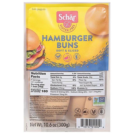 Schar Buns Hamburger Gluten Free 4 Count - 10.6 Oz