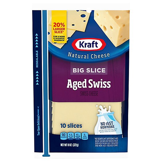 Kraft Natural Cheese Big Slice Aged Swiss 10 Slices - 8 Oz