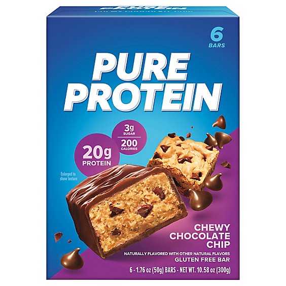 Pure Protein Bar Gluten Free Chewy Chocolate Chip - 6-1.76 Oz