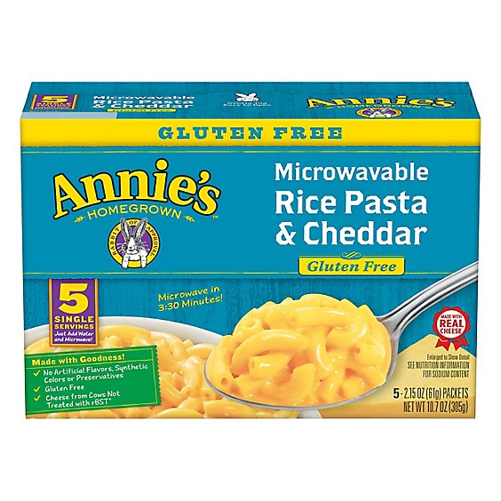 Annies Homegrown Mac & Cheese Microwavable Gluten Free with Real Aged Cheddar Box - 5-2.15 Oz