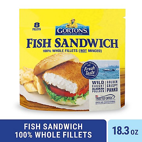 Gortons Fish Fillets 100% Real Wild Caught Fish Sandwich 8 Count - 18.3 Oz