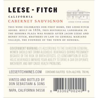 Leese Fitch Cabernet Sauvignon California Red Wine - 750 Ml - Image 3