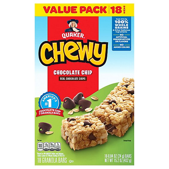 Quaker Chewy Granola Bars Chocolate Chip Value Pack - 18-0.84 Oz