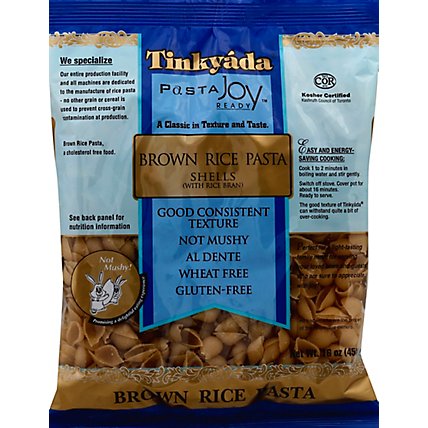 Tinkyada Pasta Joy Ready Brown Rice Pasta Shells Bag - 16 Oz - Image 2