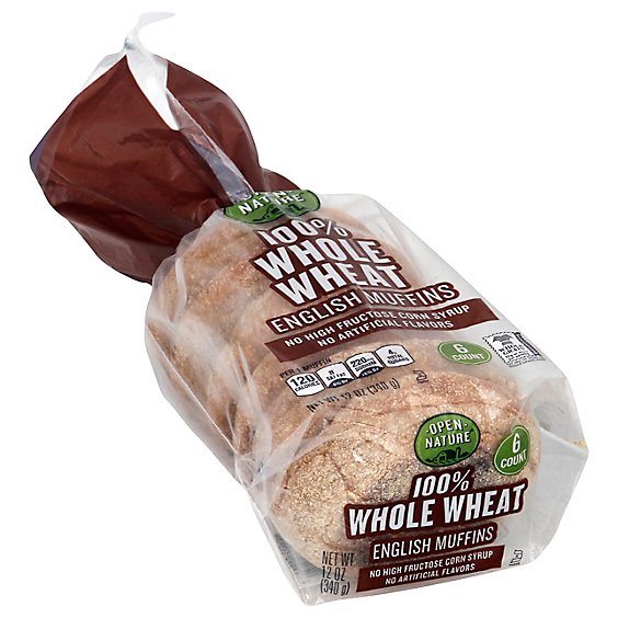 Open Nature English Muffins 100% Whole Wheat - 12 Oz