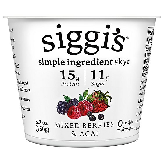 siggi's Mixed Berries And Acai Icelandic Skyr Nonfat Yogurt - 5.3 Oz