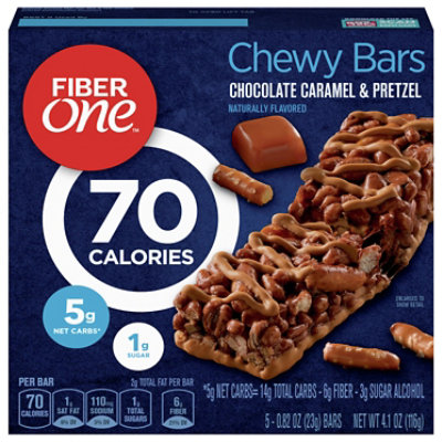 Fiber One Bars Chewy 70 Calories Chocolate Caramel & Pretzel - 5-0.82 Oz
