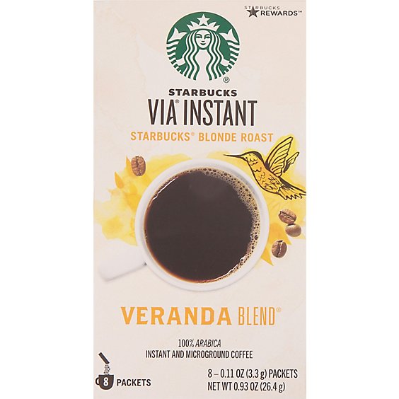 Starbucks VIA Instant Coffee Blonde Veranda Blend Packets - 8-0.11 Oz