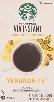 Starbucks VIA Instant Coffee Blonde Veranda Blend Packets - 8-0.11 Oz
