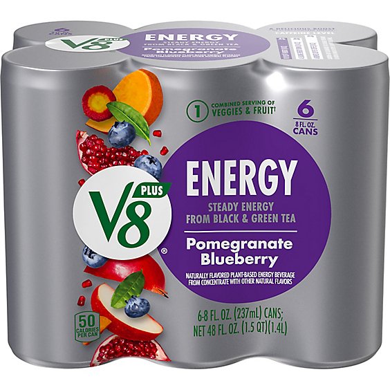 V8 V-Fusion +Energy Vegetable & Fruit Juice Pomegranate Blueberry - 6-8 Fl. Oz.