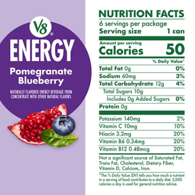 V8 +Energy Pomegranate Blueberry Juice Energy Drink - 6-8 Fl. Oz. - Image 2