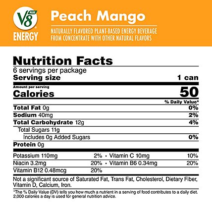 V8 V-Fusion +Energy Peach Mango Vegetable & Fruit Juice Pack - 6-8 Fl. Oz. - Image 5