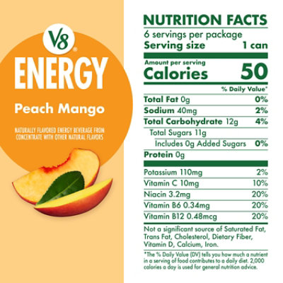 V8 +Energy Peach Mango Juice Energy Drink - 6-8 Fl. Oz. - Image 4