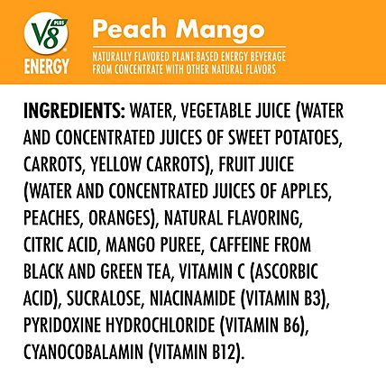 V8 V-Fusion +Energy Peach Mango Vegetable & Fruit Juice Pack - 6-8 Fl. Oz. - Image 6