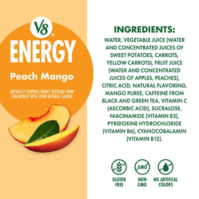 V8 +Energy Peach Mango Juice Energy Drink  Multipack - 6 - 8 Fl. Oz. - Image 5