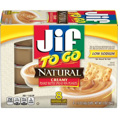 Jif To Go Natural Creamy Peanut Butter Spread - 12 Oz